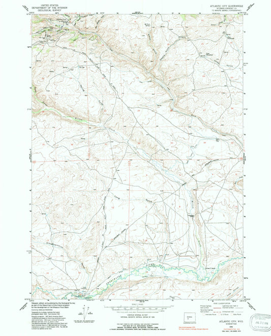 Classic USGS Atlantic City Wyoming 7.5'x7.5' Topo Map Image