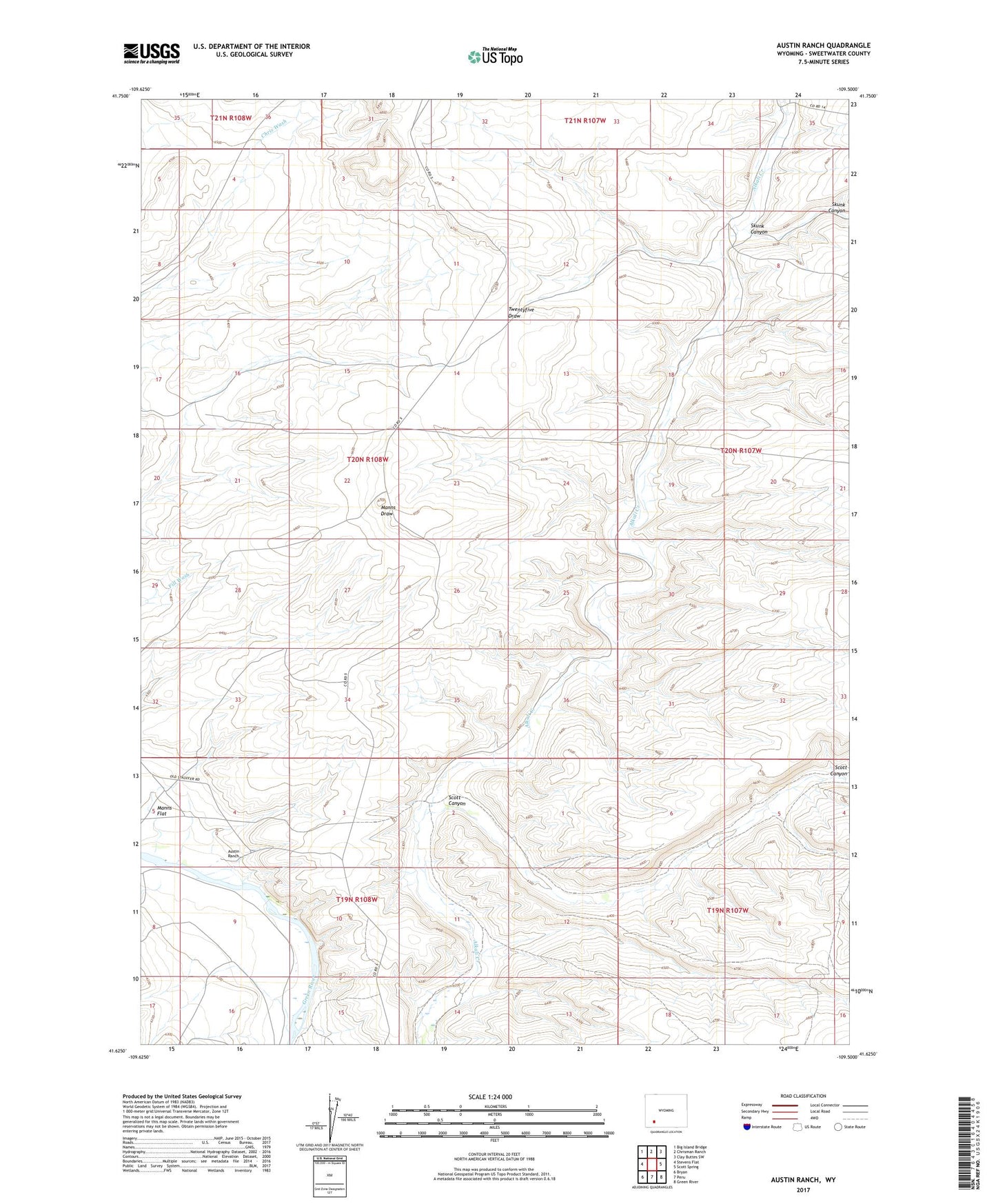 Austin Ranch Wyoming US Topo Map Image