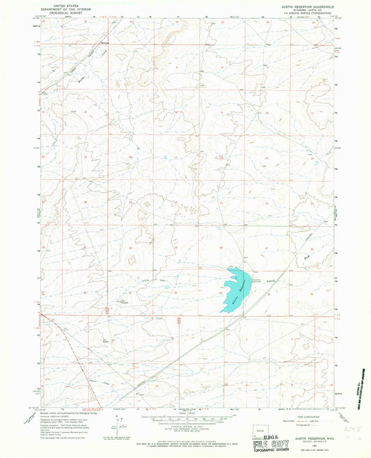 Classic USGS Austin Reservoir Wyoming 7.5'x7.5' Topo Map Image