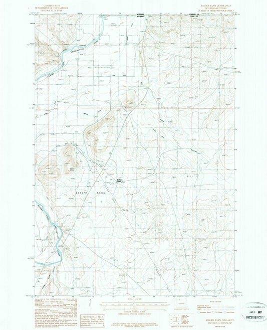Classic USGS Badger Basin Wyoming 7.5'x7.5' Topo Map Image