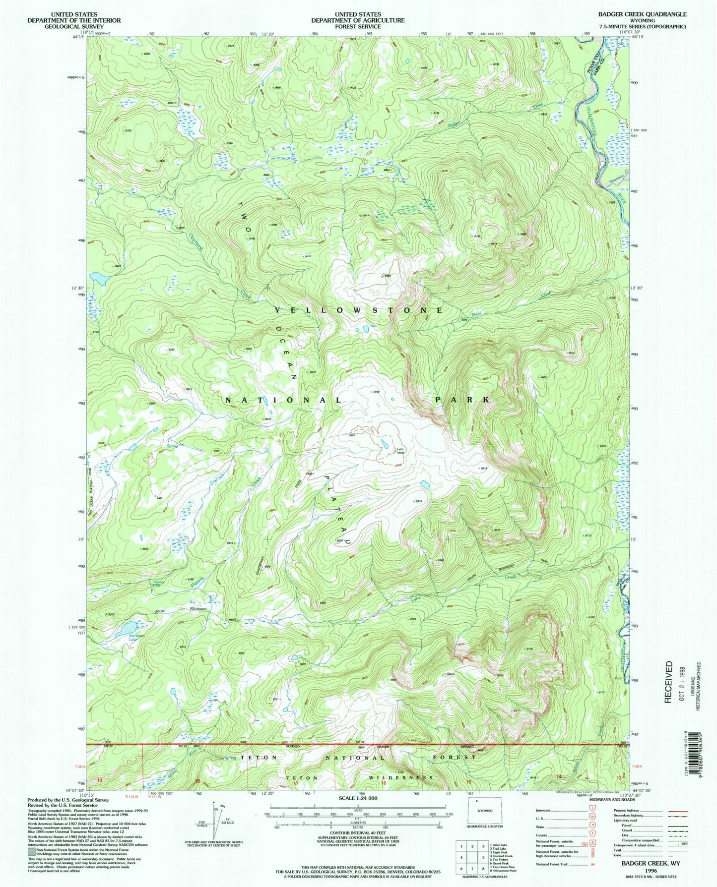 Classic USGS Badger Creek Wyoming 7.5'x7.5' Topo Map Image