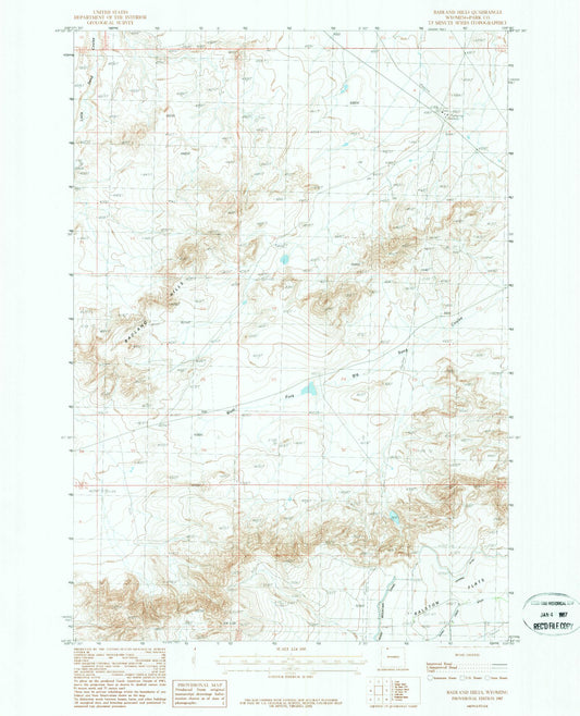 Classic USGS Badlands Hills Wyoming 7.5'x7.5' Topo Map Image