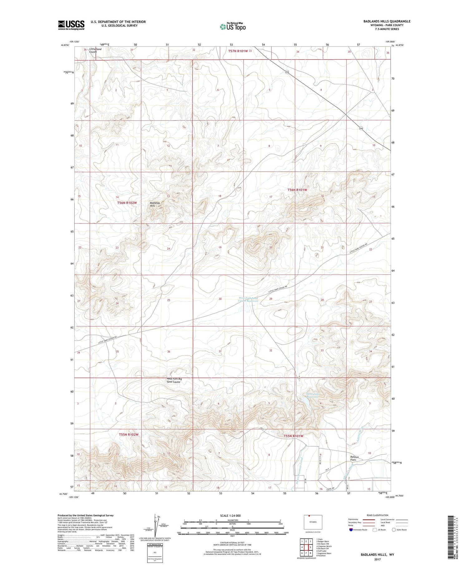Badlands Hills Wyoming US Topo Map Image