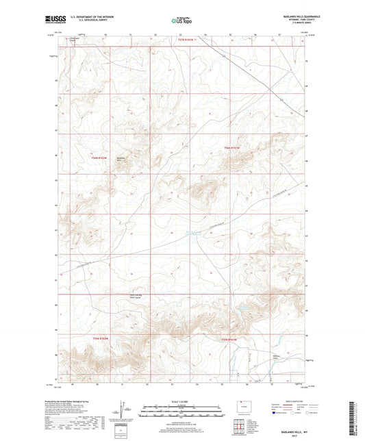 Badlands Hills Wyoming US Topo Map Image
