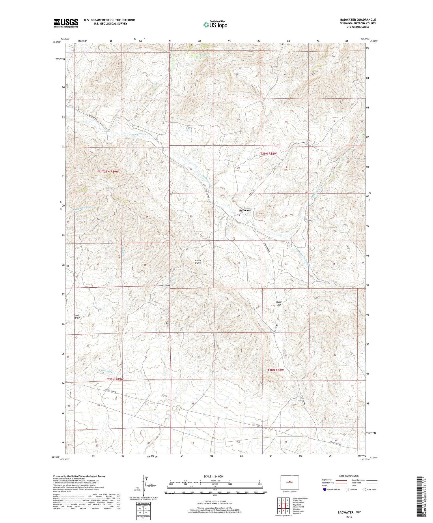 Badwater Wyoming US Topo Map Image