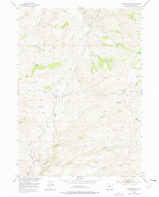 Classic USGS Badwater NE Wyoming 7.5'x7.5' Topo Map Image