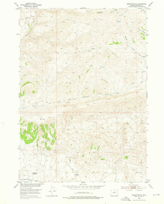 Classic USGS Badwater SE Wyoming 7.5'x7.5' Topo Map Image
