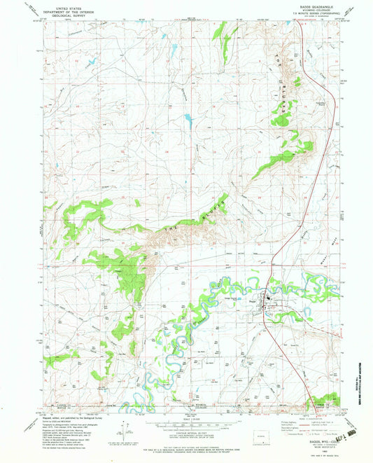 Classic USGS Baggs Wyoming 7.5'x7.5' Topo Map Image