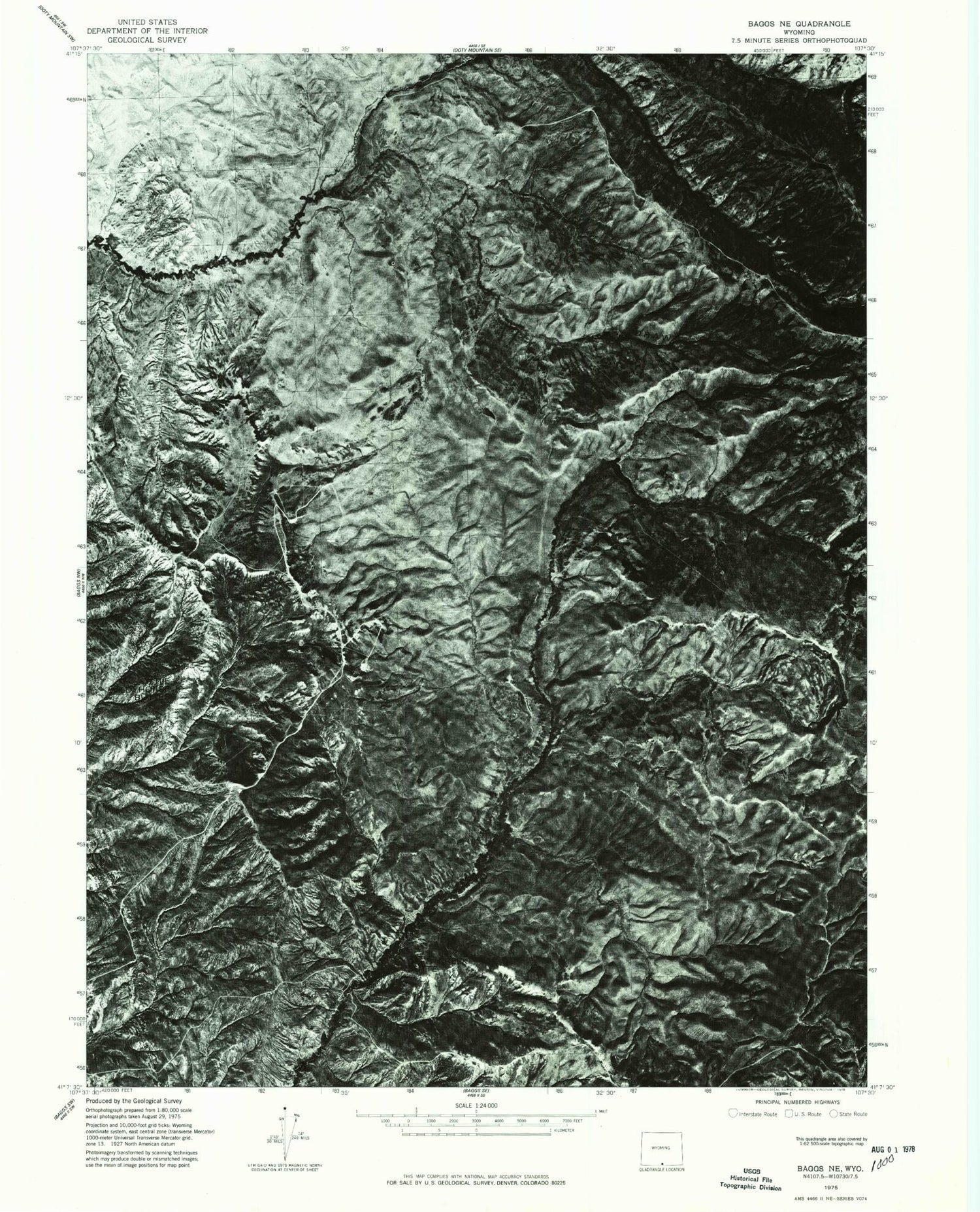 Classic USGS Smiley Draw Wyoming 7.5'x7.5' Topo Map Image