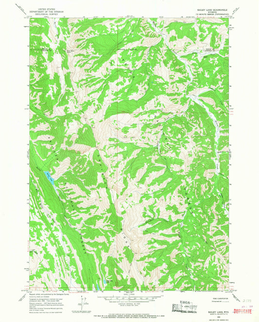 USGS Classic Bailey Lake Wyoming 7.5'x7.5' Topo Map Image