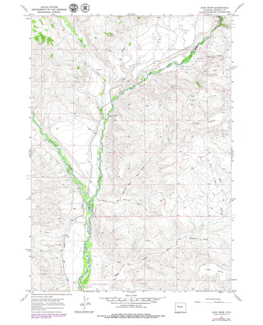 Classic USGS Bain Draw Wyoming 7.5'x7.5' Topo Map Image