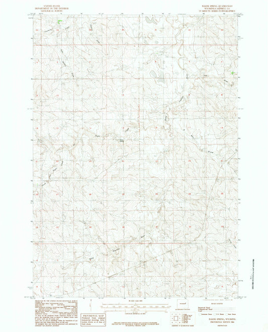 Classic USGS Baker Spring Wyoming 7.5'x7.5' Topo Map Image