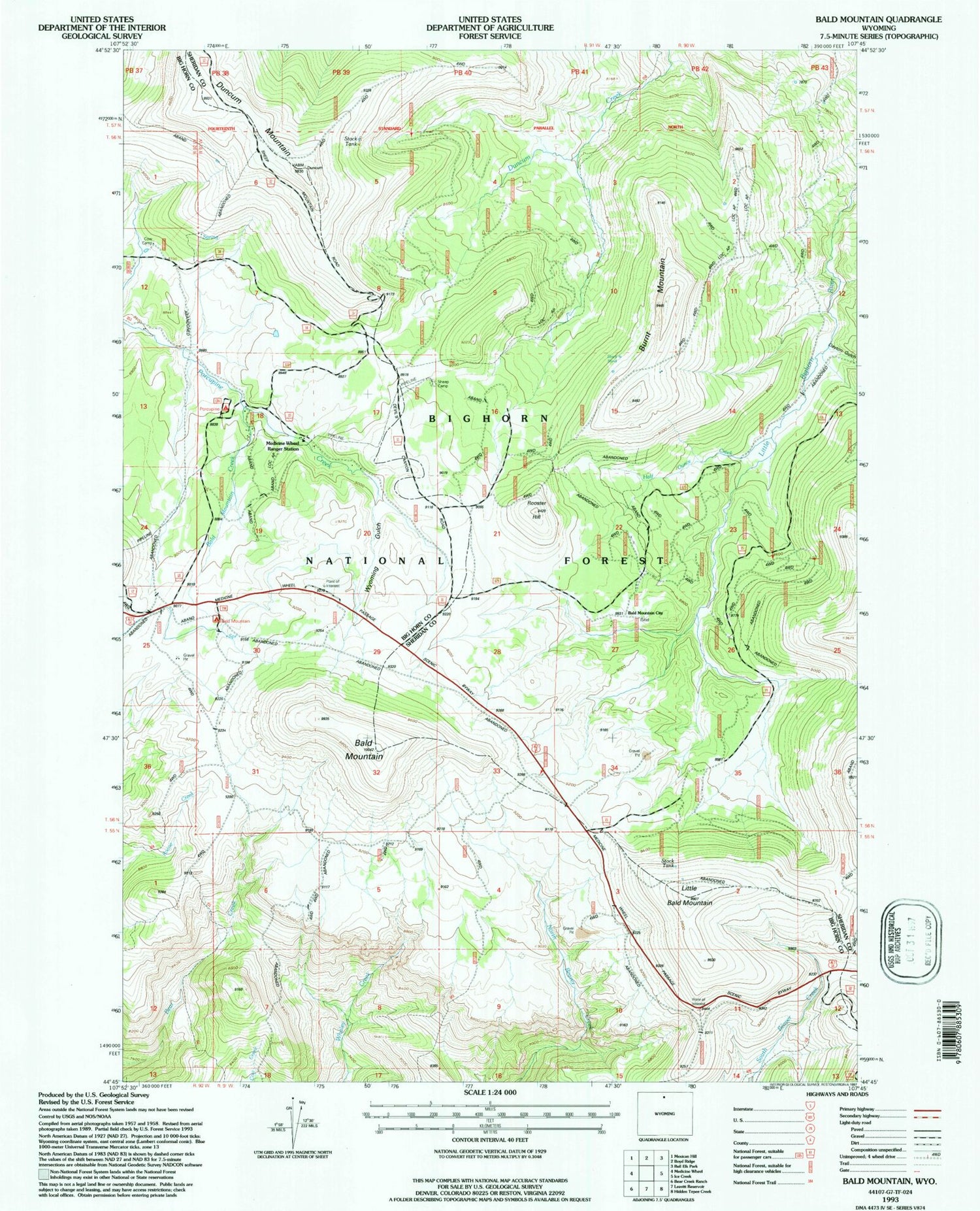 Classic USGS Bald Mountain Wyoming 7.5'x7.5' Topo Map Image