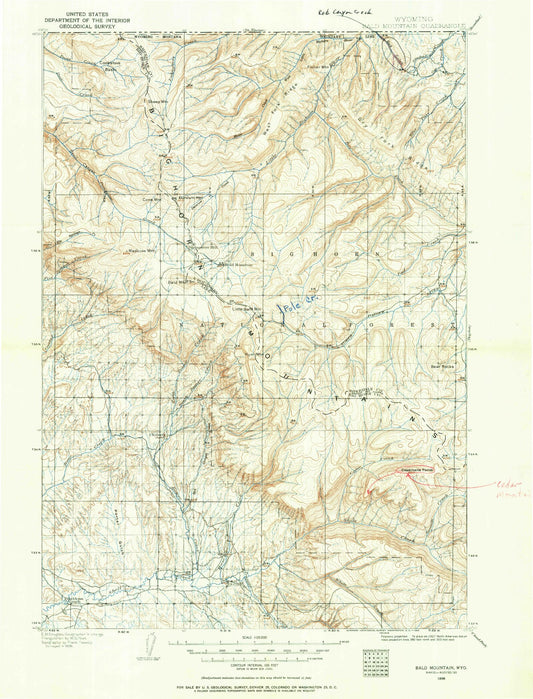 Historic 1898 Bald Mountain Wyoming 30'x30' Topo Map Image
