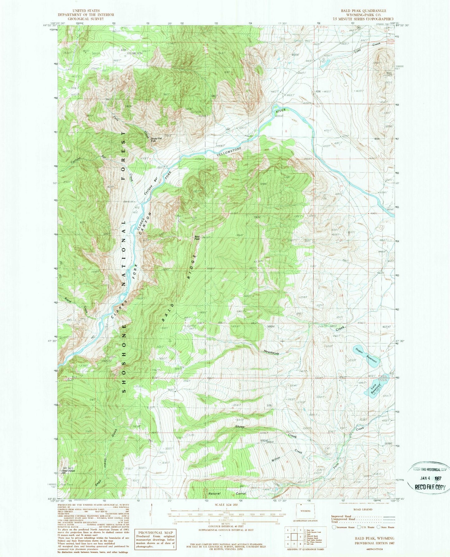 Classic USGS Bald Peak Wyoming 7.5'x7.5' Topo Map Image