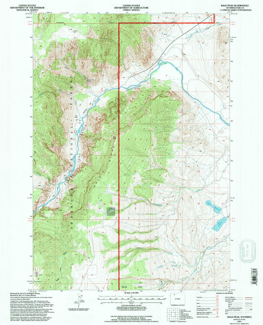 Classic USGS Bald Peak Wyoming 7.5'x7.5' Topo Map Image