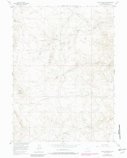 Classic USGS Baldy Mountain Wyoming 7.5'x7.5' Topo Map Image