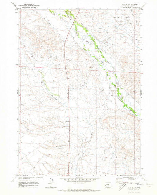Classic USGS Ball Island Wyoming 7.5'x7.5' Topo Map Image