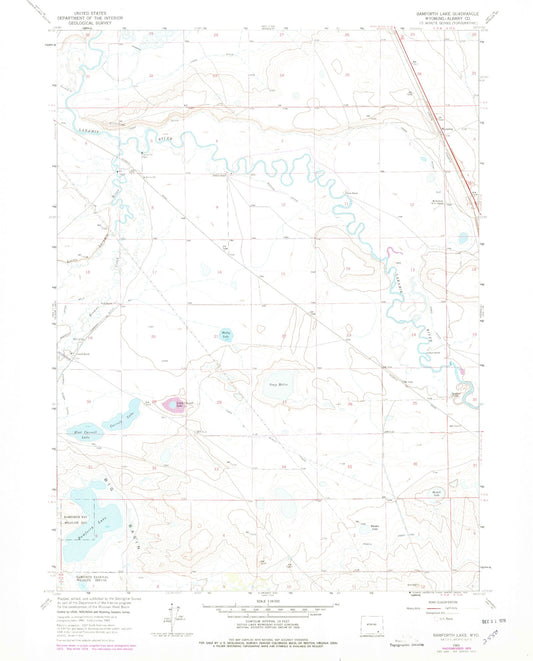 Classic USGS Bamforth Lake Wyoming 7.5'x7.5' Topo Map Image