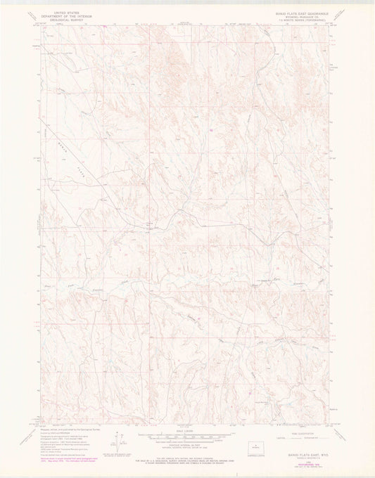 Classic USGS Banjo Flats East Wyoming 7.5'x7.5' Topo Map Image