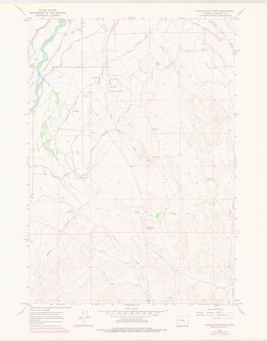 Classic USGS Banjo Flats West Wyoming 7.5'x7.5' Topo Map Image