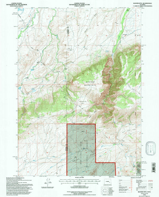 Classic USGS Banner Mountain Wyoming 7.5'x7.5' Topo Map Image