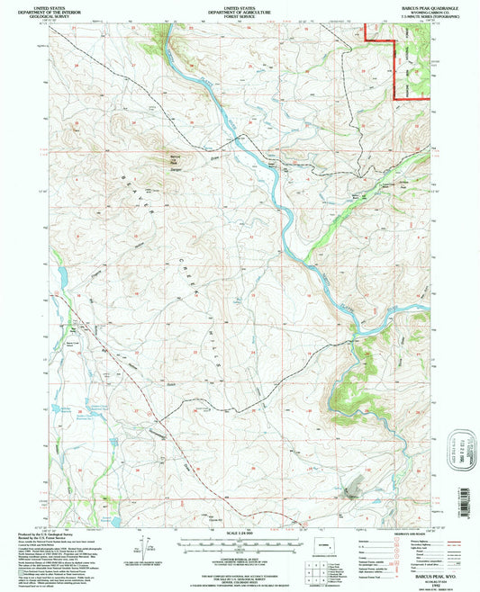Classic USGS Barcus Peak Wyoming 7.5'x7.5' Topo Map Image