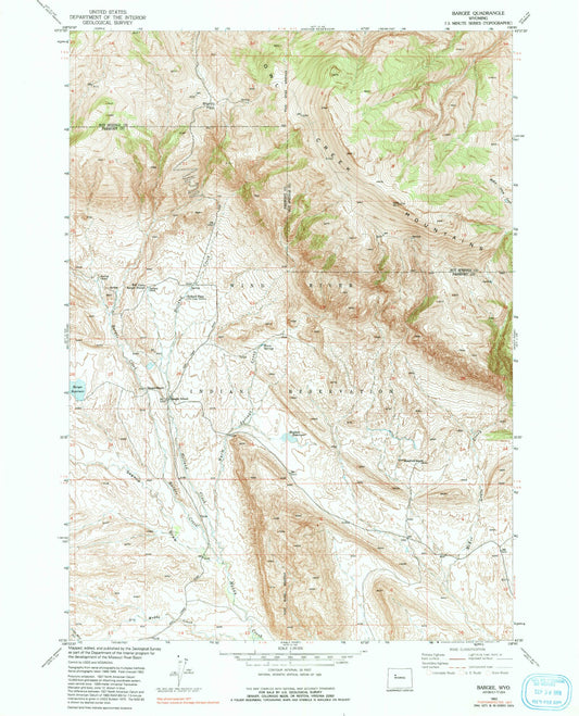 Classic USGS Bargee Wyoming 7.5'x7.5' Topo Map Image