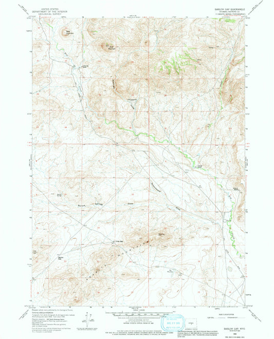 Classic USGS Barlow Gap Wyoming 7.5'x7.5' Topo Map Image