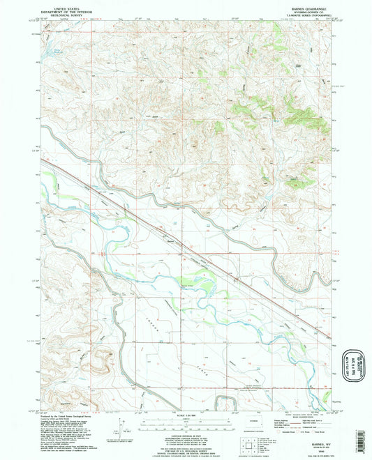 Classic USGS Barnes Wyoming 7.5'x7.5' Topo Map Image