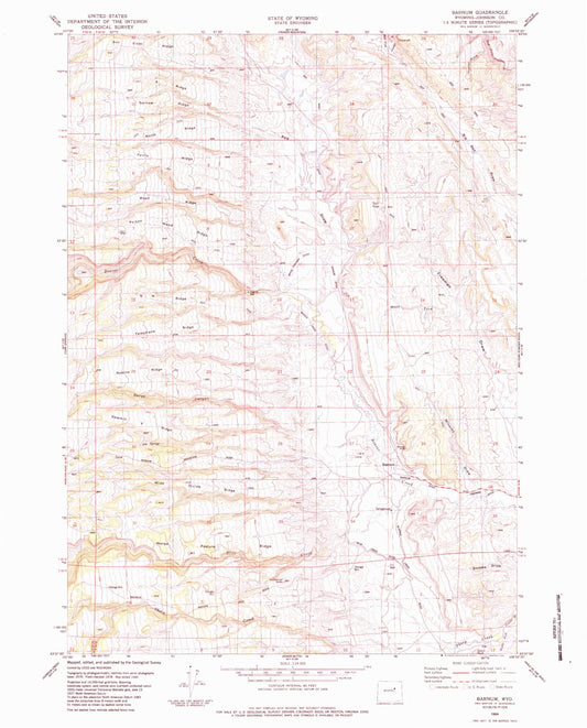 Classic USGS Barnum Wyoming 7.5'x7.5' Topo Map Image