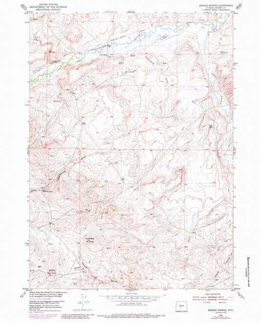 Classic USGS Barras Springs Wyoming 7.5'x7.5' Topo Map Image