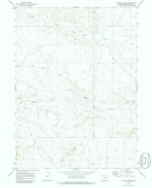 Classic USGS Barrel Springs Wyoming 7.5'x7.5' Topo Map Image