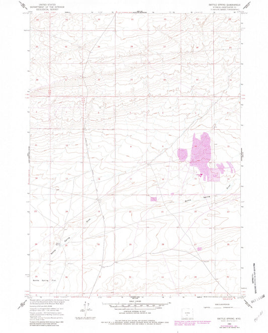 Classic USGS Battle Spring Wyoming 7.5'x7.5' Topo Map Image