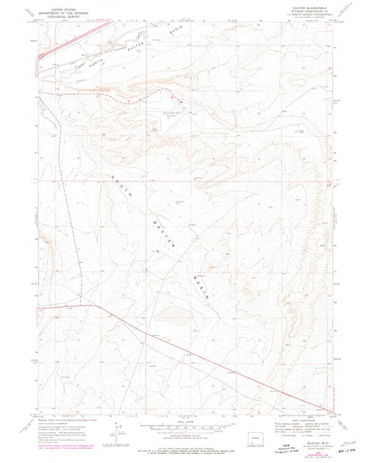Classic USGS Baxter Wyoming 7.5'x7.5' Topo Map Image