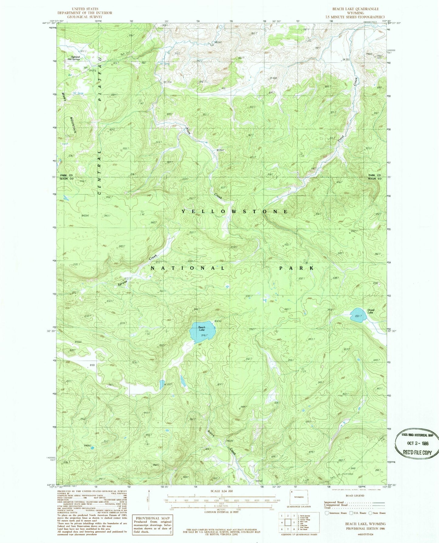Classic USGS Beach Lake Wyoming 7.5'x7.5' Topo Map Image