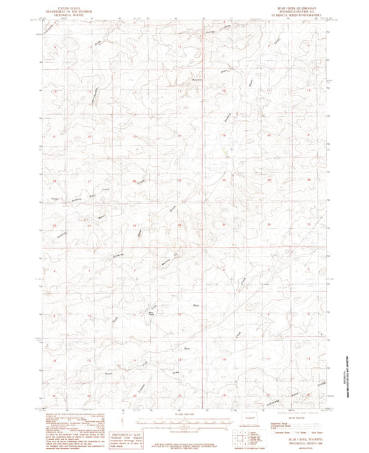 Classic USGS Bear Creek Wyoming 7.5'x7.5' Topo Map Image