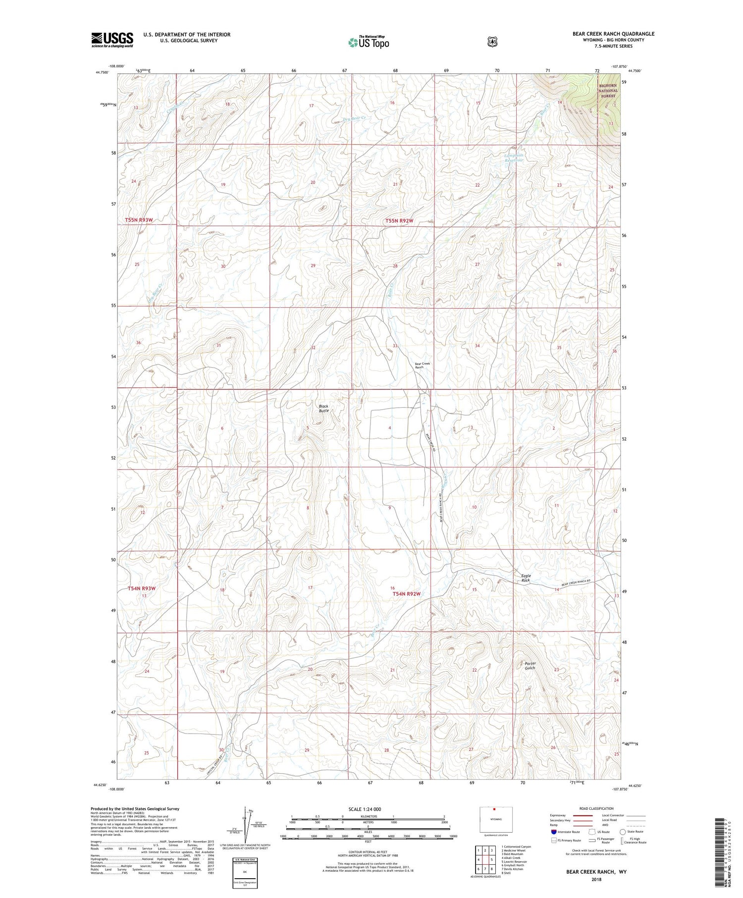 Bear Creek Ranch Wyoming US Topo Map Image