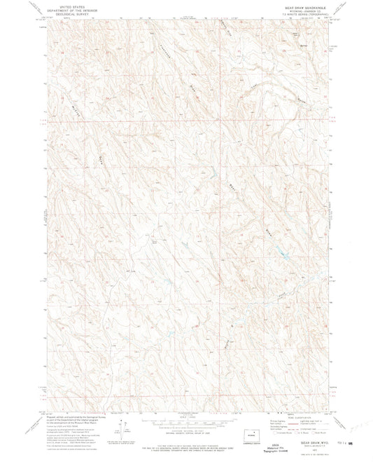 Classic USGS Bear Draw Wyoming 7.5'x7.5' Topo Map Image