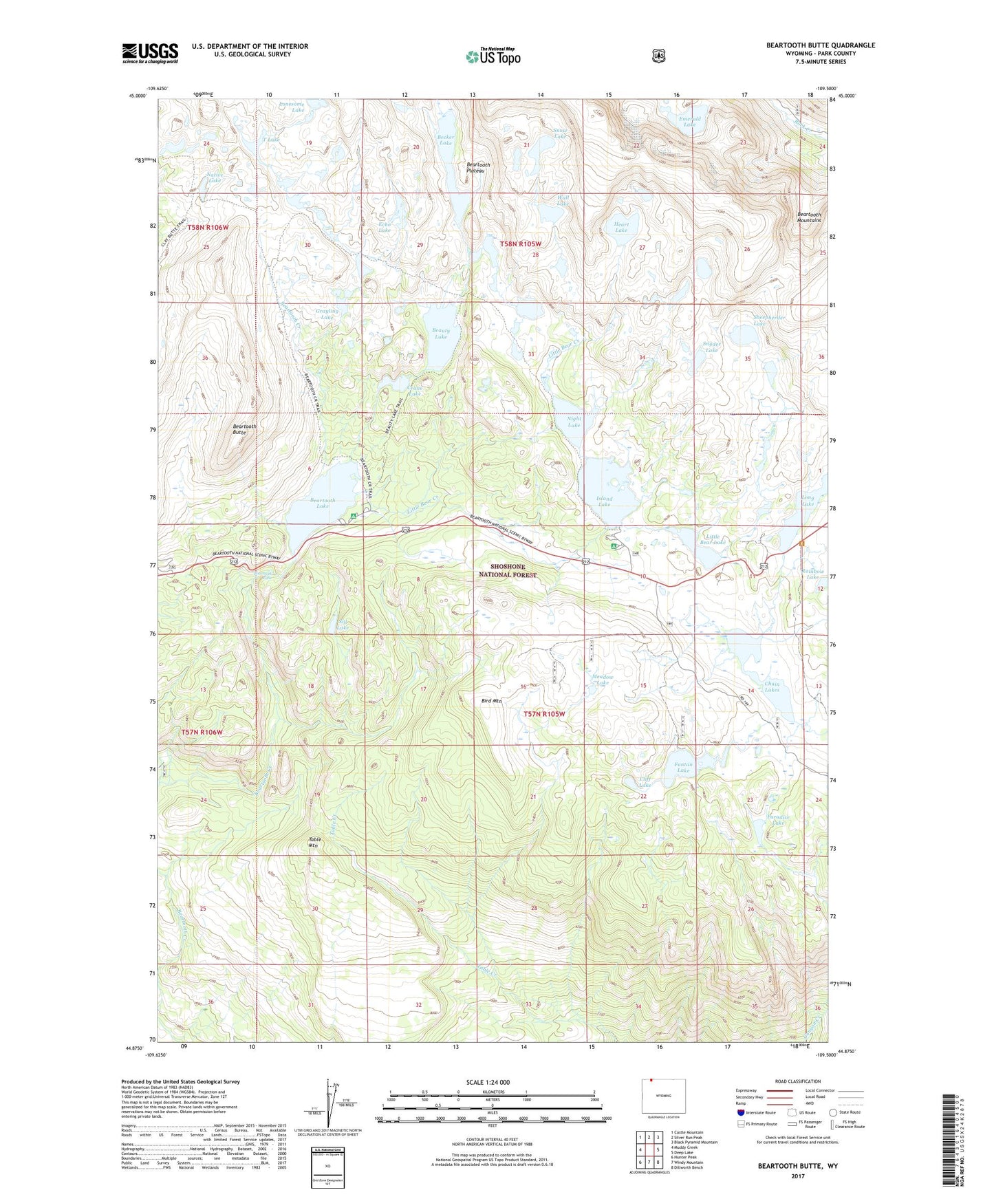 Beartooth Butte Wyoming US Topo Map Image