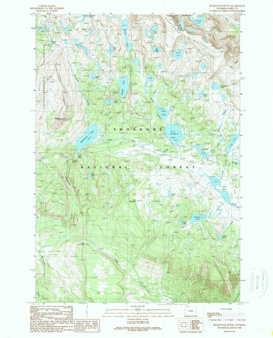 USGS Classic Beartooth Butte Wyoming 7.5'x7.5' Topo Map Image
