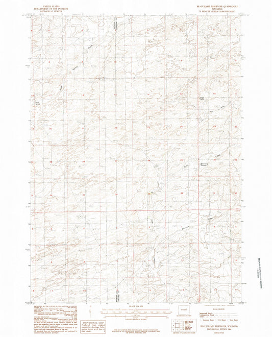 Classic USGS Beauchamp Reservoir Wyoming 7.5'x7.5' Topo Map Image