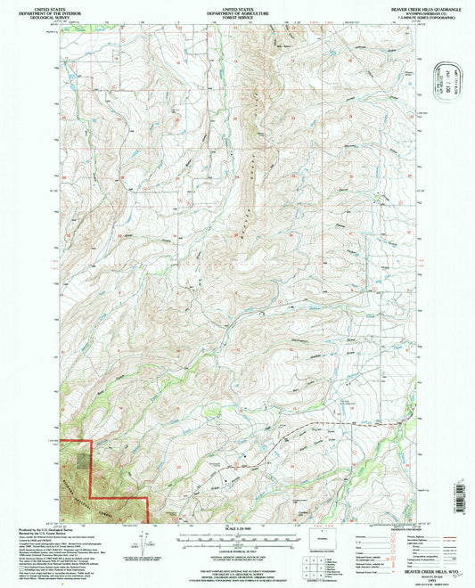 Classic USGS Beaver Creek Hills Wyoming 7.5'x7.5' Topo Map Image