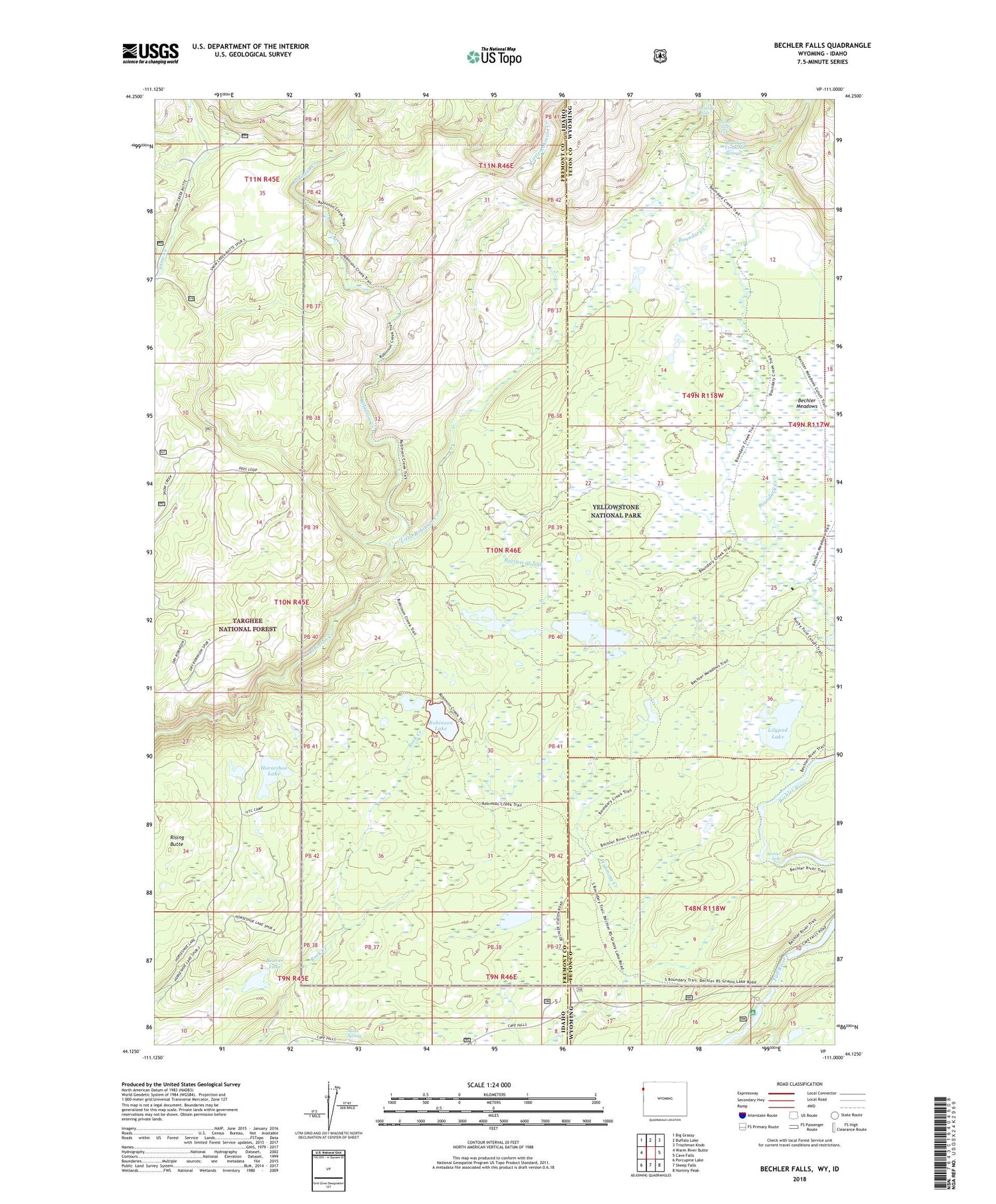 Bechler Falls Wyoming US Topo Map Image