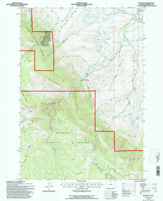 Classic USGS Beckton Wyoming 7.5'x7.5' Topo Map Image