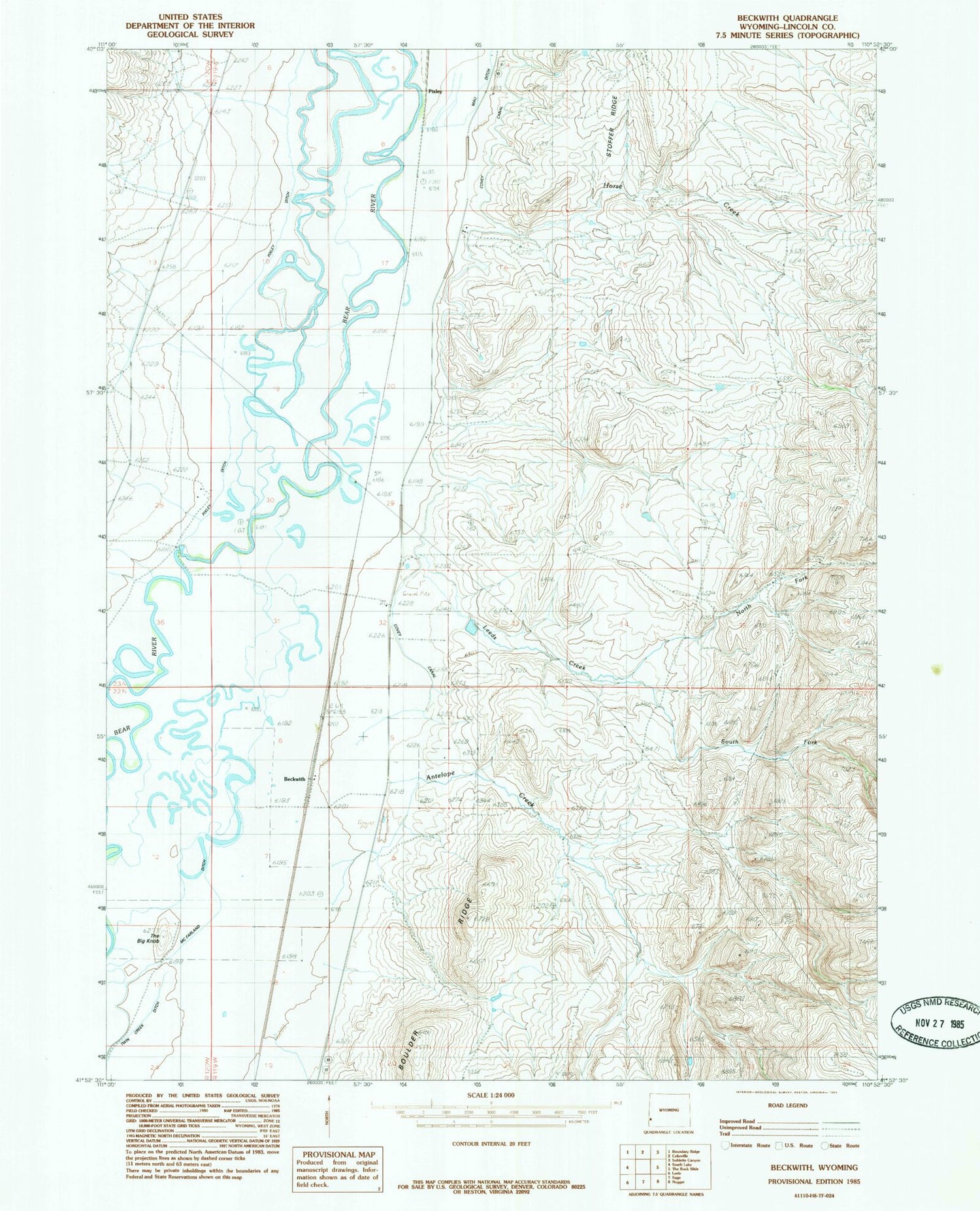 Classic USGS Beckwith Wyoming 7.5'x7.5' Topo Map Image