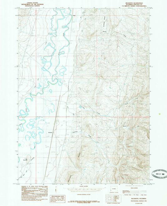 Classic USGS Beckwith Wyoming 7.5'x7.5' Topo Map Image
