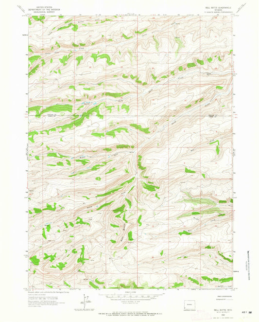 Classic USGS Bell Butte Wyoming 7.5'x7.5' Topo Map Image