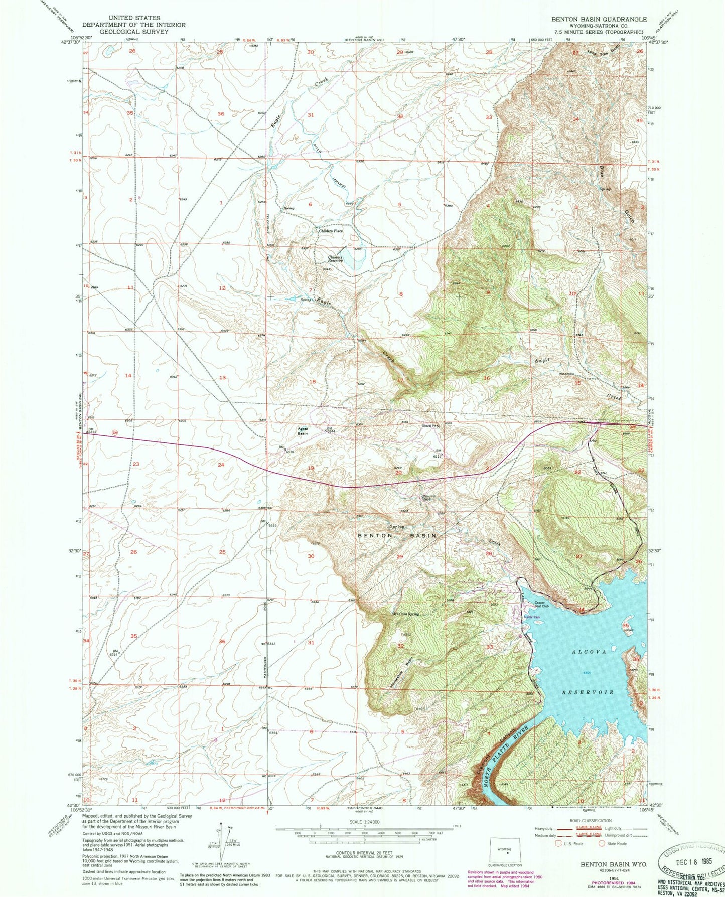 Classic USGS Benton Basin Wyoming 7.5'x7.5' Topo Map Image