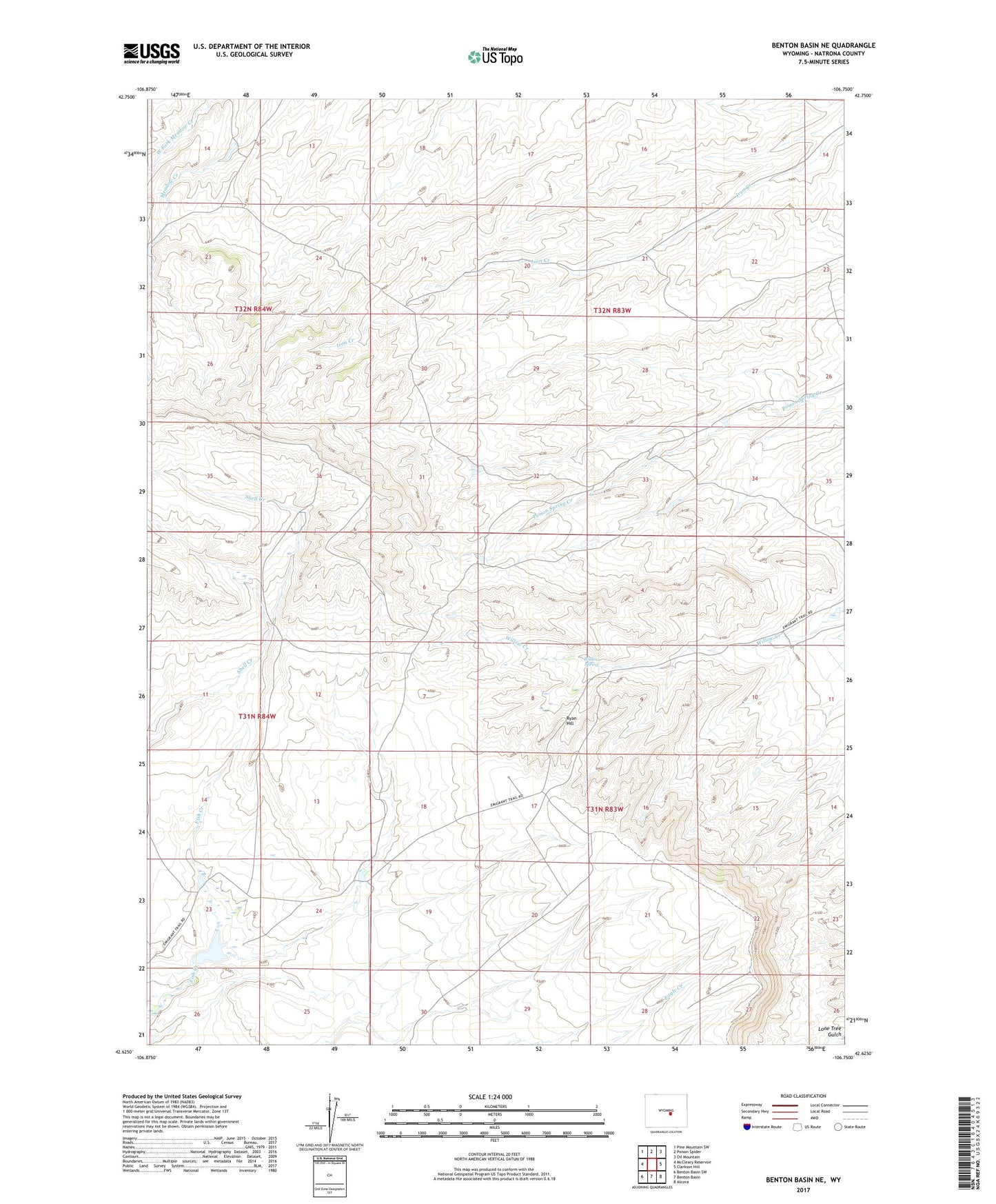 Benton Basin NE Wyoming US Topo Map Image